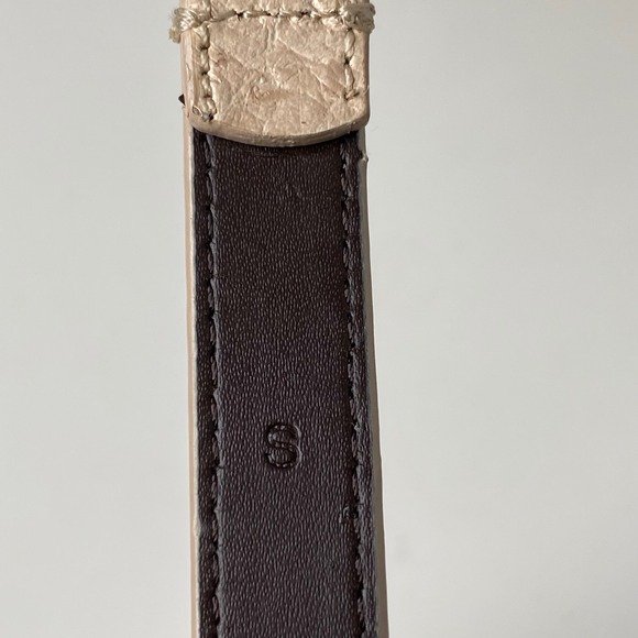 J. Crew Factory Genuine Leather‎ Ostrich Embossed Belt Gold Buckle Cream Size S - Picture 4 of 13